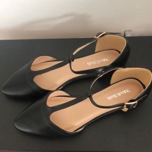 Black Vegan T-strap Flats